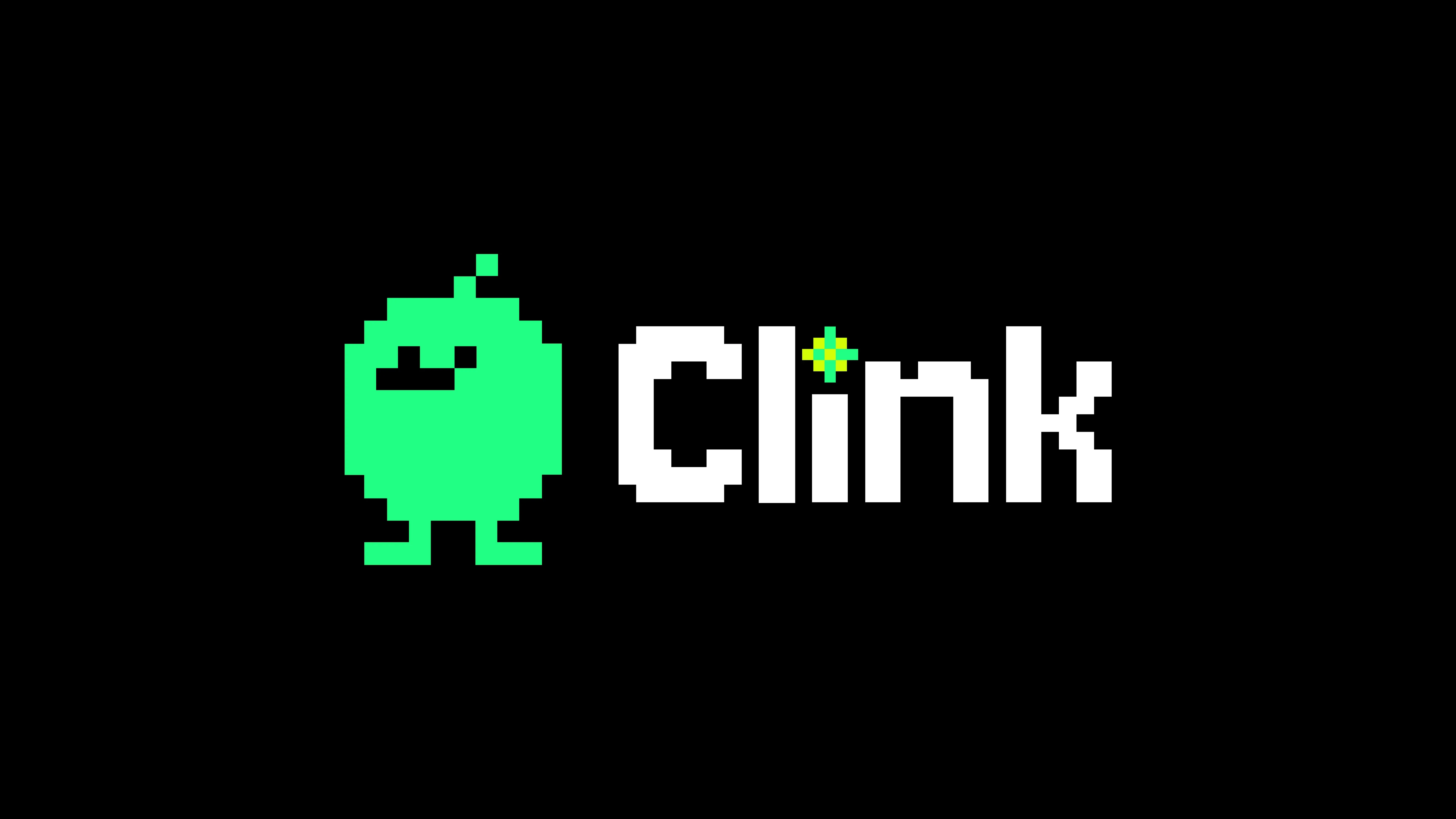 Clink logo with a green pixelized baby duck character.