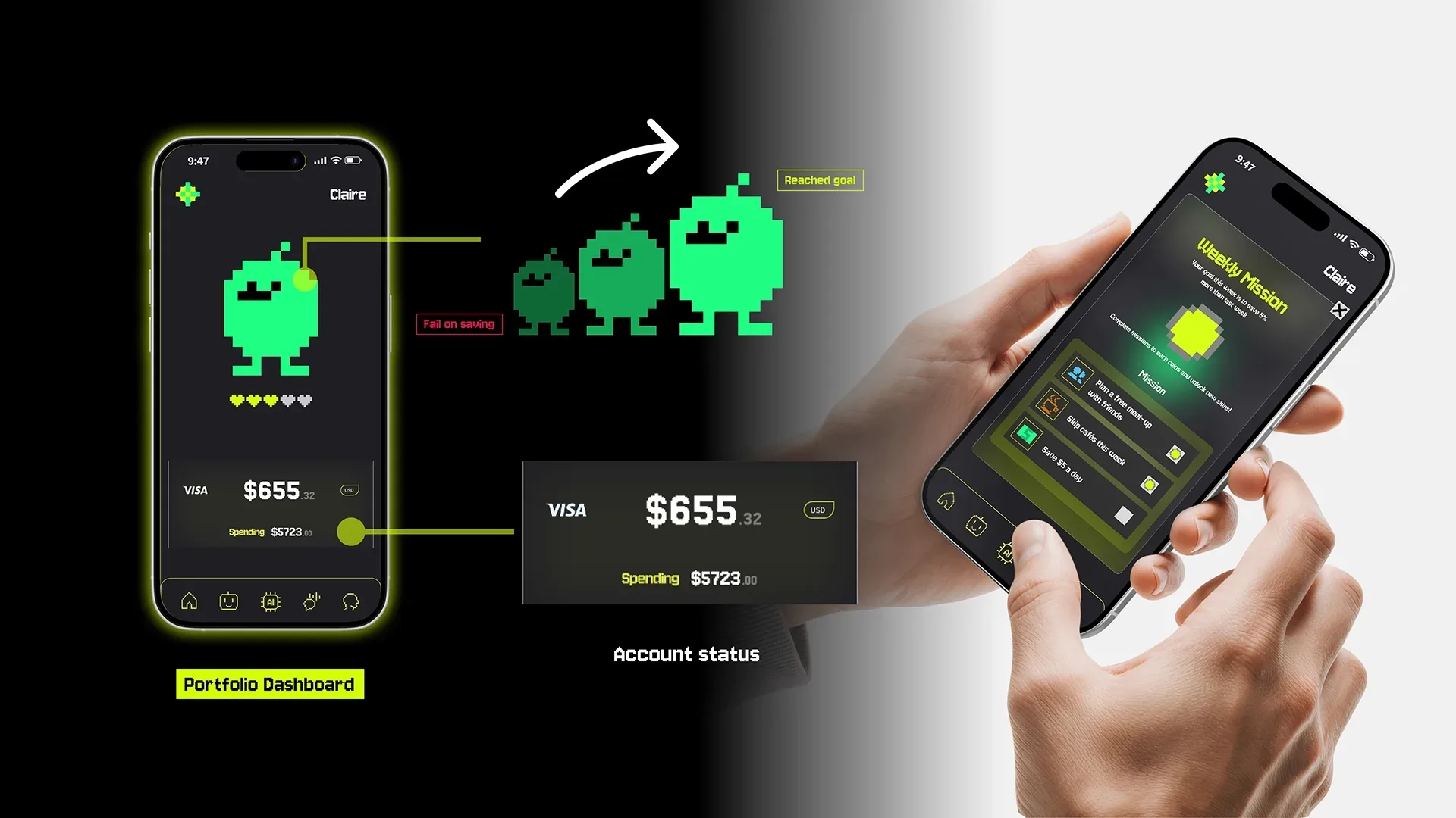 To make progress feel rewarding, Clink ties healthy financial actions to mystery rewards. Completing missions—like saving an extra $10 or staying under budget—unlocks bonuses that directly strengthen the Avatar.