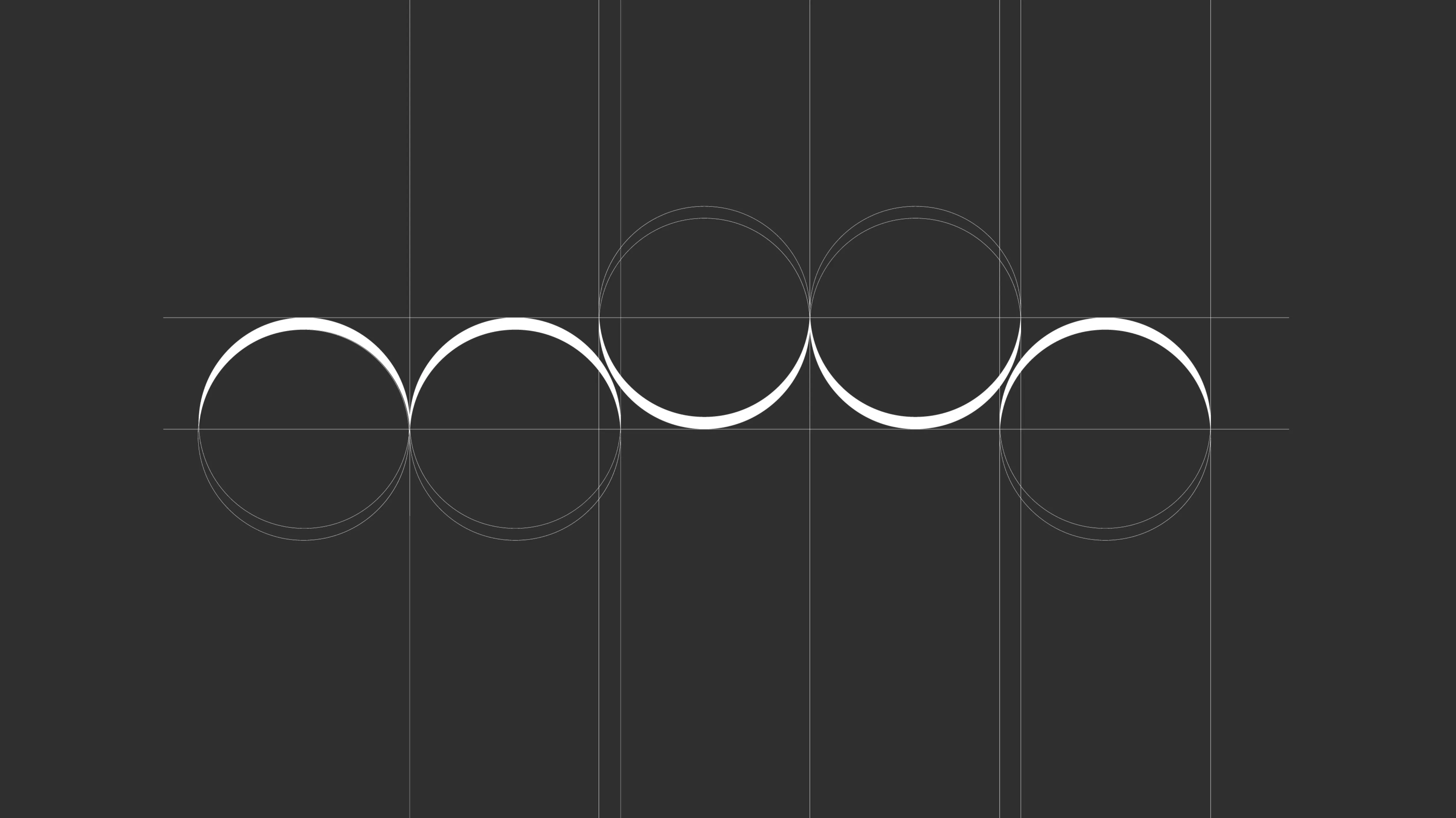 A dark gray background with a smooth white wave line flowing horizontally across the center. Light gray circles and vertical and horizontal grid lines are visible in the background, illustrating the geometric construction of the design.