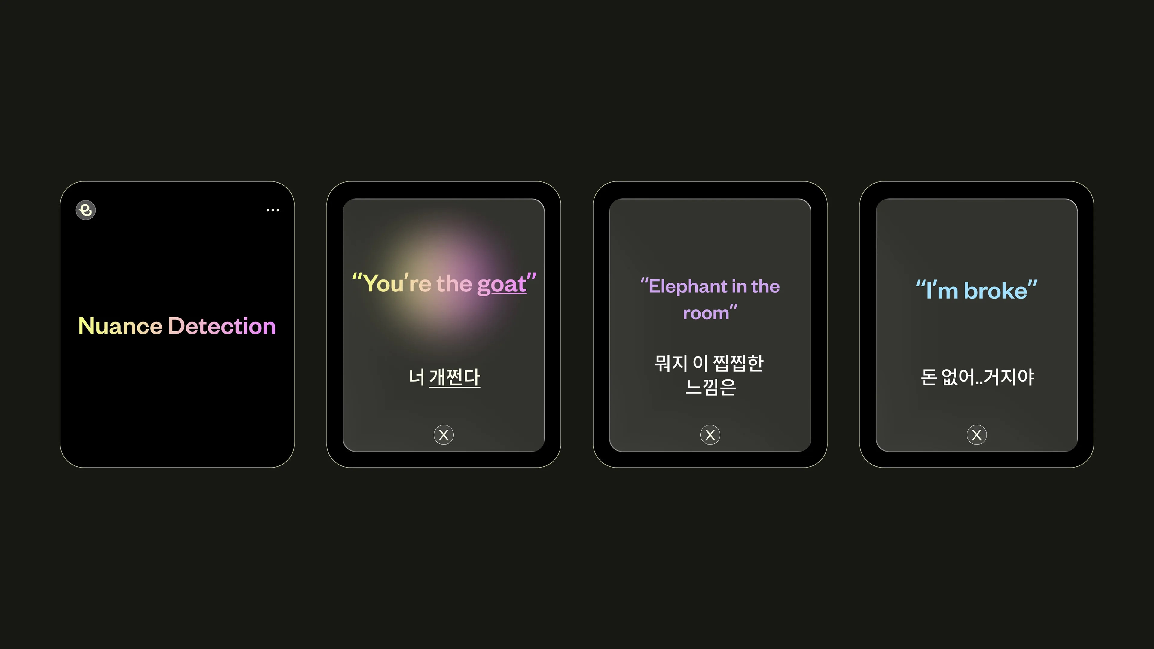 Nuance Detection feature on Apple Watch. Ello identifies cultural meaning behind phrases like “You’re the goat” or “I’m broke,” translating not just words but intent and tone for deeper understanding.