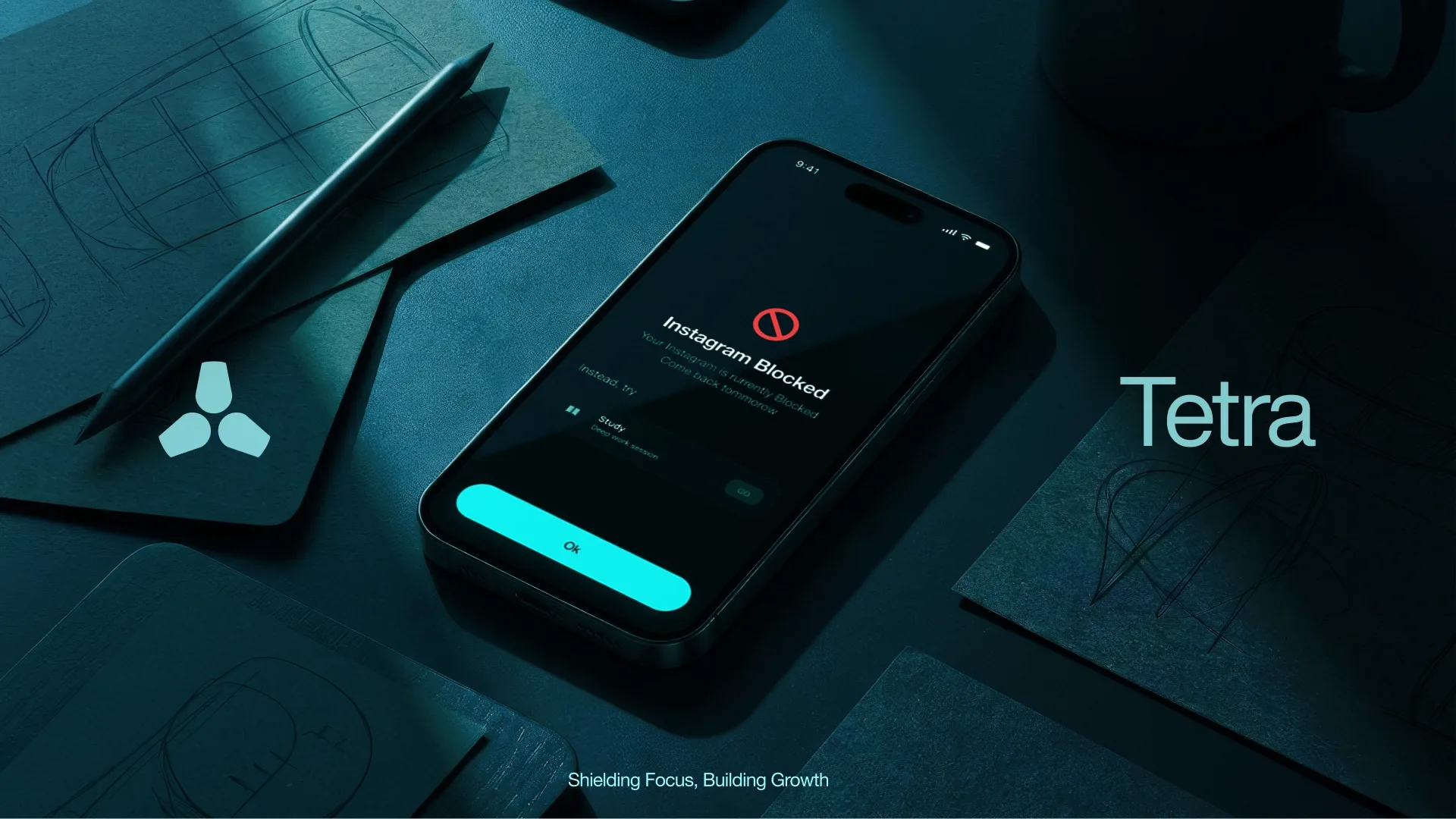 App Blocker Mockup It's not just a wall. When an app gets blocked, TETRA fills the empty space with something better — right away.