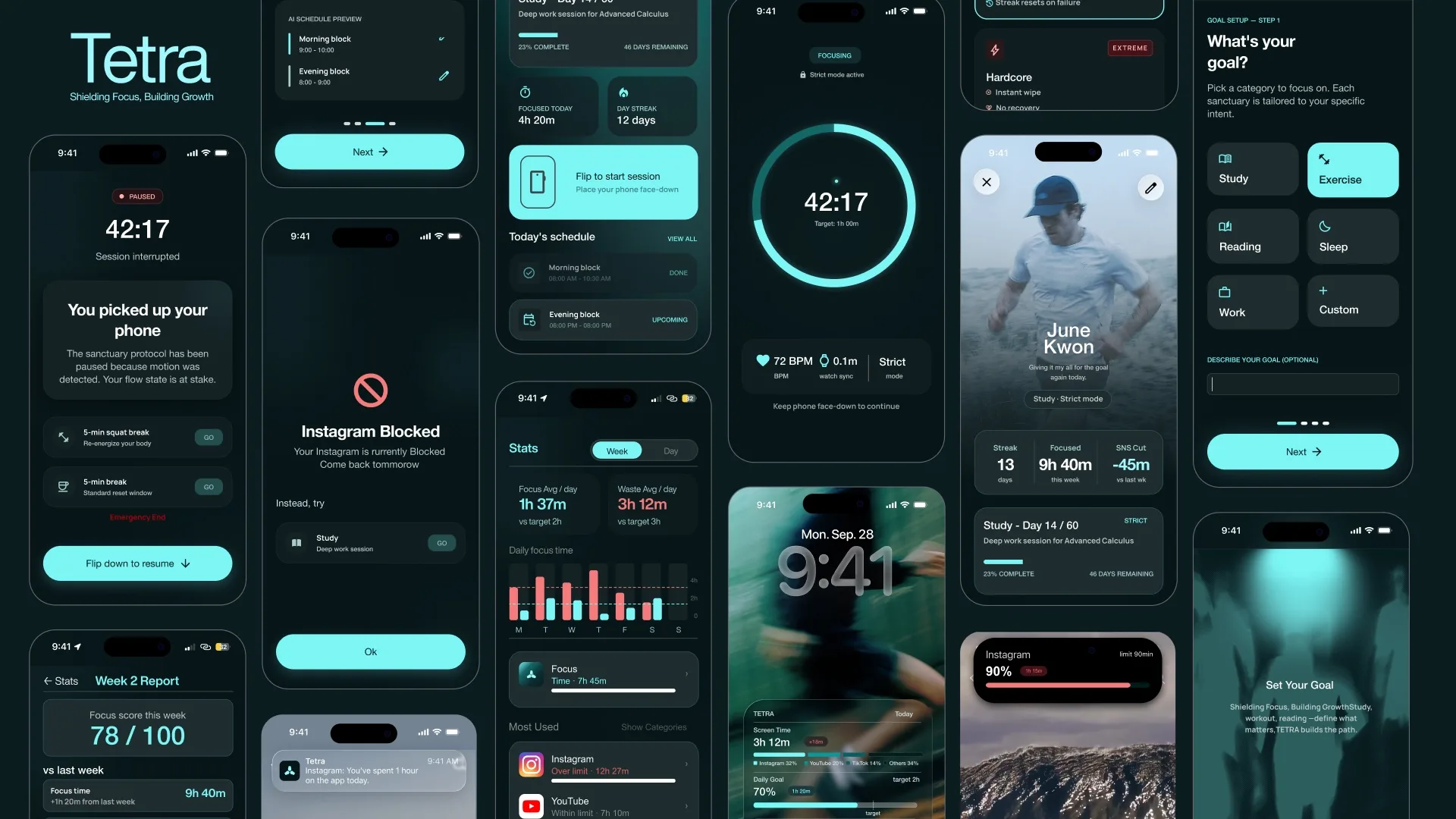 Story Every screen, every feature, every decision — all in one place. From onboarding to stats, from the app blocker to the widget, this is the full picture of what TETRA does.