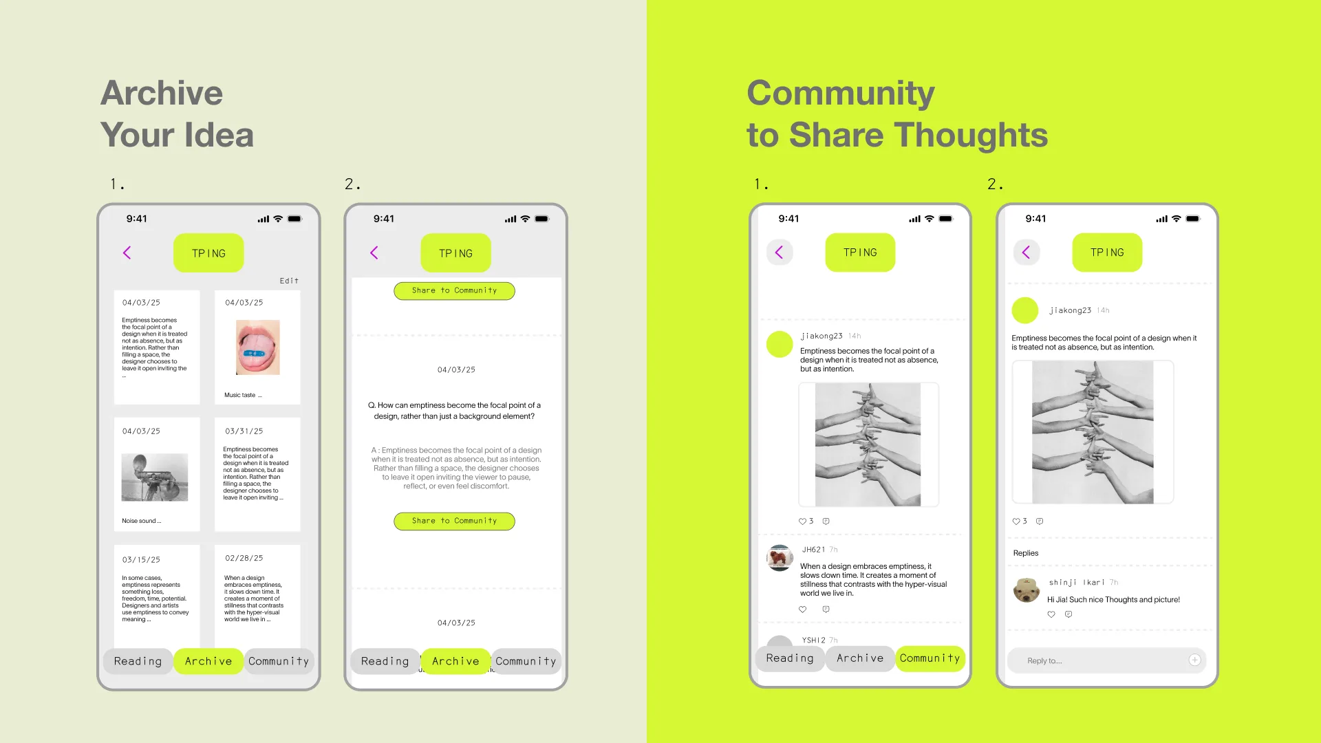 This image explains the Community and Archive features.